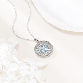 KZX North Star Necklace S925 Sterling Silver Blooming Star Pendant Neckalce for Women Jewelry Gifts for Mother Wife Blue Compass Necklace, Normal, Sterling Silver, No Gemstone