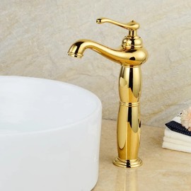 Bathroom Tall Vessel Bowl Sink Faucet with Luxury Gold Tap Single Handle,One Hole Lavatory Basin Vanity Mixer Tap