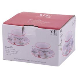 Villa d'Este Home Tivoli 1996 Set 2 tazze con piattino 380 ml in porcellana, decoro natalizio, Rametto