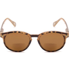 The Drama Bifocal Reading Sunglasses Sun Reader Plastic Round Style for Men and Women, Tortoise with Amber + 1.25