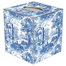 Marye-Kelley Blue Italian Toile Paper Mache Tissue Box Cover