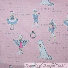 Michael Miller Fabrics BonEful Fabric FQ Cotton Quilt VTG Pink White Gray Princess Girl Owl Dino Dragon