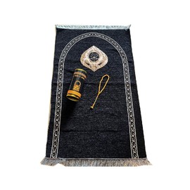 Kellegour Muslim Prayer Rug with Prayer Beads,Soft Islamic Prayer Rug,Prayer Mat,Muslim Prayer Rug and Prayer Beads,with Elegant Cylinder Gift Box and Compass,for Praying Men,Women,Kids(Black)