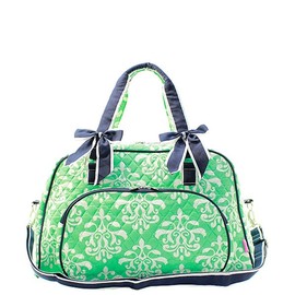NGIL Quilted Weekender Duffel Tote Bag (Bloom Damask Mint Green)
