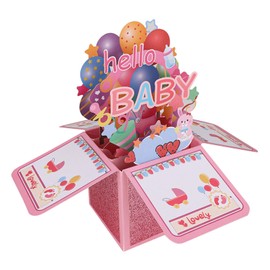 Baby Shower Cards for Girl, Funny Pop-Up Greeting Card with Envelope Creative New Girl Congratulations Decoration for New Mom & Dad (Pink)