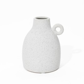 LuxenHome White Ceramic Jug Round Vase 7 Inch Unique Flower Vase with One Handles for Living Room Decor White Vases for Decor, Decorative Vase, Ceramic Vases for Home Decor, Farmhouse Vase