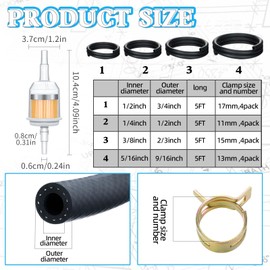 Pangda 4 Size Fuel Line Set, 6 Meter/ 20 Feet Fuel Line with 2 Pcs Filters and 10 Pcs Hose Clamps for Small Engine