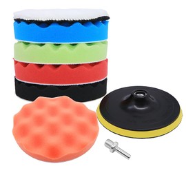 Geluode 7 Pieces Car Polishing Pad Kit,6 inch Sponge Polishing Waxing Buffing Pads Kit With Bit Adapter And Screw,for Auto Car Polishers,Sanding, Waxing