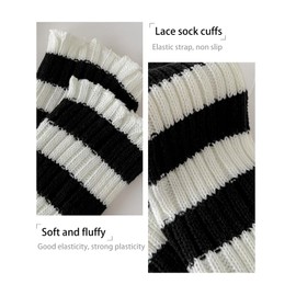 RUIFUU Women's Leg Warmers Y2K, Black and White Striped Flared Leg Warmers Fashion Knit 80s Socks Over Knee Wide Leg Warm Flared Leg Warmers Elephant Socks