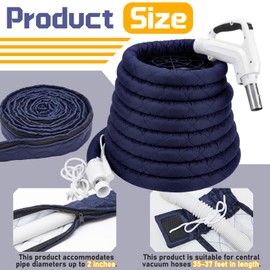 Moukeren Central Vacuum Hose Cover Universal Padded Cover with Zipper 37 ft Fits 35-37 ft Central Vacuum Hose Cleaner Parts Accessories Machine Washable Easy Installation Protect Wall Floor