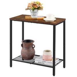 Hoctieon 2 Tier End Table, Sofa Side Table, Narrow Side Table with Storage, Slim Nightstand for Small Spaces, Metal Frame, for Living Room, Bedroom, Sofa Couch, Hall, Rustic Brown