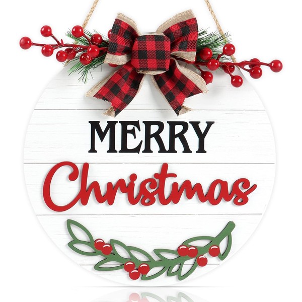 CHDITB Christmas Welcome Wall Sign Plaque,Merry Christmas Wooden sign,Xmas Front