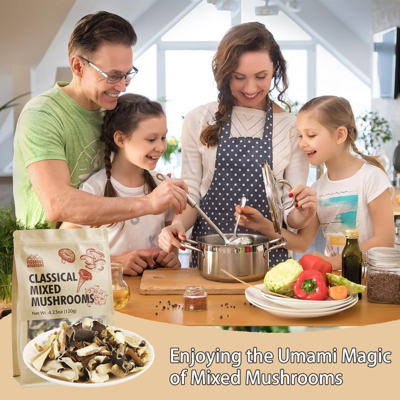 VIGOROUS MOUNTAINS Dried Mixed Mushrooms Blend Including Porcini Shiitake Oyster
