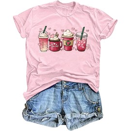 Cute Valentine Shirts Women Lover Heart Coffee Latte Tshirts Tee Funny Short Sleeve Casual Tops-Latte Four XXL
