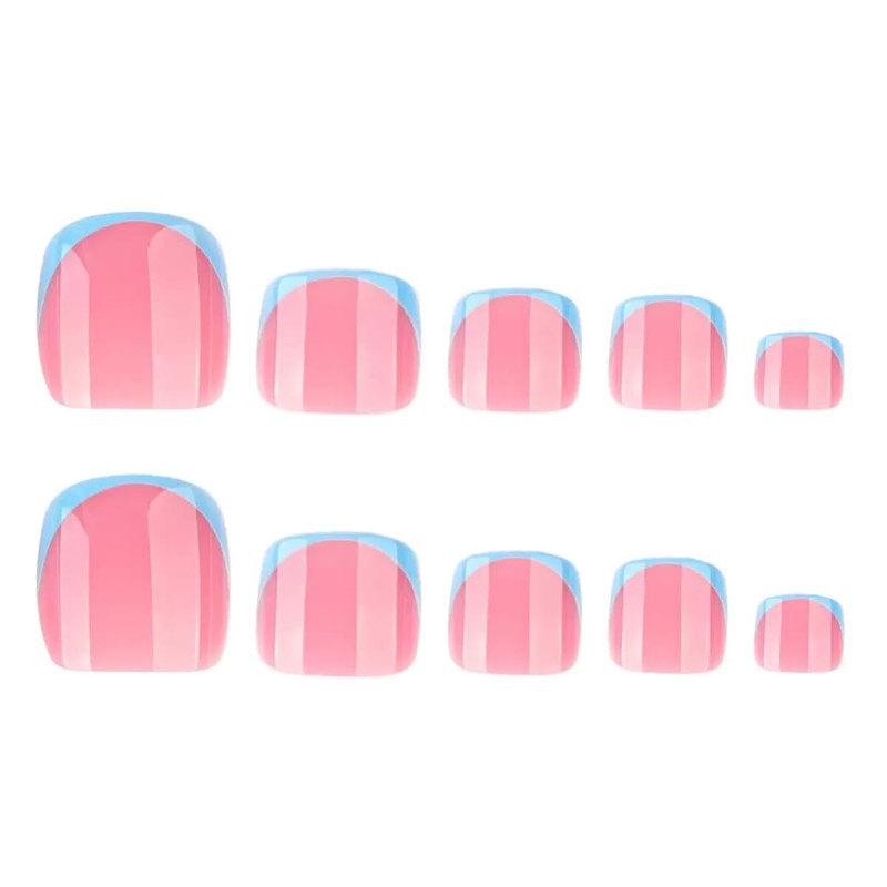 Blue French Tip Press on Toenails Summer Fake Toenails Square