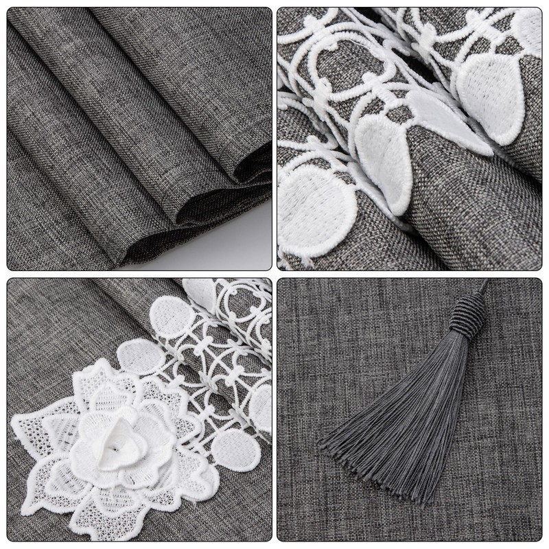 SANLEHAUSE Table Runner Gray 40 x 220 cm Linen,Embroidered Tassel