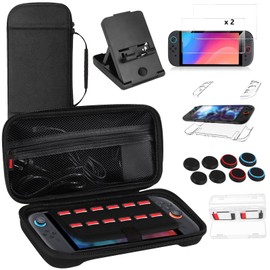 Cioquli Tasche für Switch 2 (2025), Hartschalen Hülle mit 12 Spielkartenfächer, Tragetasche mit 2 Displayschutzfolien, Schutzhülle, Daumenclips & Ständer, Reise Case Schutzhülle für Switch 2 Zubehör