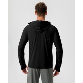 Locachy Men's UPF 50+ Sun Protection Jacket Hooded Lightweight Full Zip Long Sleeve Cooling Hiking Fishing Performance Shirts Black S