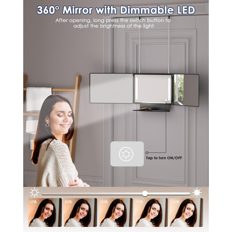Dripex 3 Way Mirror with Storage Shelf, Trifold Self Haircut