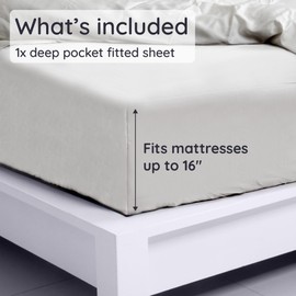 Bambaw 100% Viscose Derived from Bamboo Fitted Sheet Queen Size, Cooling Fitted Sheet Queen Size, 16’’ Pocket Fitted Sheet with Elastic Corner Straps, Queen Size Fitted Sheet Only (Moonlight Gray)