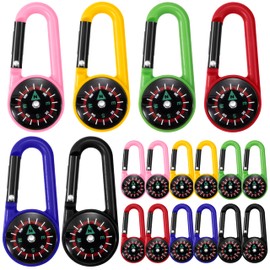 Heveer Compass with Carabiner Hook Compass Keyring Colourful Mini Compass Carabiner for Outdoor Hiking Camping 6 Colours Pack of 18