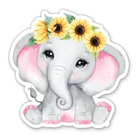 Sunflower Elephant Sticker - 3" Laptop Sticker - Waterproof Vinyl for Car, Phone, Water Bottle - Cute Elephant Decal