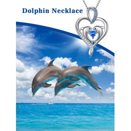 Cargari Dolphin Necklace for Women, 925 Sterling Silver Sapphire Heart Dolphin Pendant Necklace, Birthday Christmas Ocean animal Charm, Dolphin Jewelry Gifts for Women Mom Daughter Sister