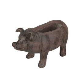 Zeckos Rustic Brown Smiling Pig Resin Decorative Planter - 17 Inches Long - Great for Flowers and Succulents - Perfect for Both Indoor and Outdoor Decor Settings