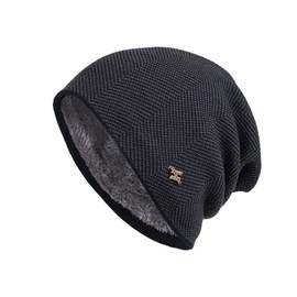 Ewaycom Winter Fleece Lined Beanie Hats for Men Women, Warm Knit Thickened Soft Skull Cap Unisex Slouchy Ski Caps