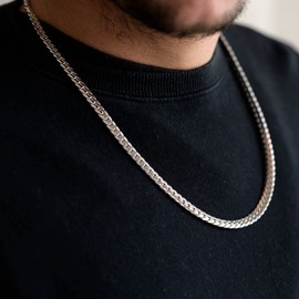 MATERIA by Matthias Wagner Solid Curb Chain Men's 925 Silver Necklace 6 mm Wide Rhodium-Plated K48, Sterling Silver