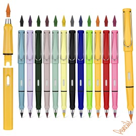 Ainiv Inkless Pencil with Eraser, 5 Sets Infinity Pencil Everlasting Pencil, Reusable Infinite Pencil with Extra 5 Eraser & 5 Replaceable Nibs, Endless Pencil for Home Office School Writing Drawing