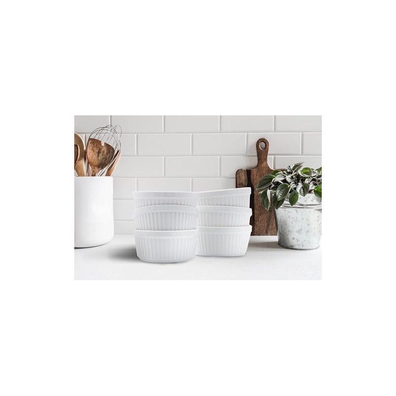 Nuwave Ceramic Ramekins 8 oz, Set of 6, Elegant Classic