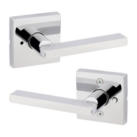 Kwikset Halifax Interior Privacy Door Handle with Lock, Door Lever For Bathroom and Bedroom, Polished Chrome Reversible Keyless Push Button Lock Door Lever