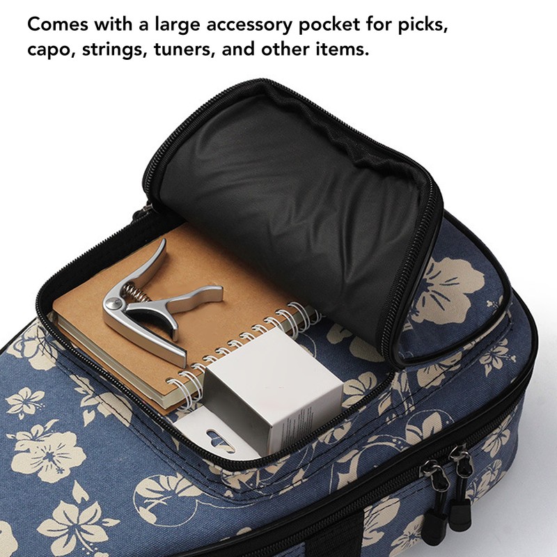 Ukulele Case Backpack Hawaiian Hibiscus Flower Pattern Thickened Ukulele Padded