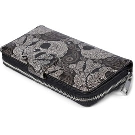 styleBREAKER Ladies Purse with Skull Paisley Print Zip Wallet 02040118, black-white, Modern