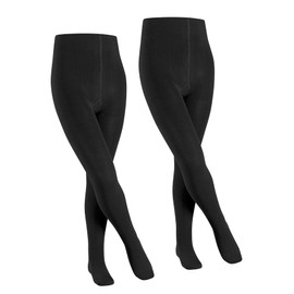 FALKE Unisex Children's Family 2-Pack Tights Breathable Sustainable Organic Cotton Opaque Comfort Waistband Non-Slip Durable Pressure-free Toe Multipack of 2, Black (Black 3000)