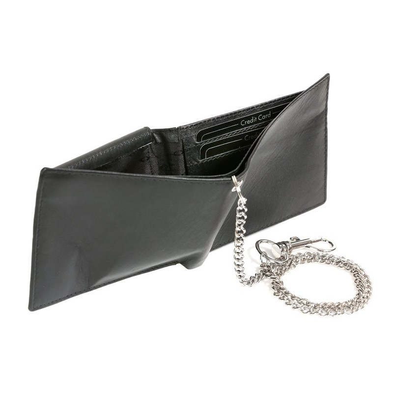 LEAS Slim/Thin Wallet with Chain, Genuine Leather, Black Chain-Series''