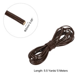 sourcing map Round Leather Cord, 5.5 Yard 2 Mm Leather String Strips Lacing for DIY Crafts Making Bracelet Purse Strap, Dark Brown