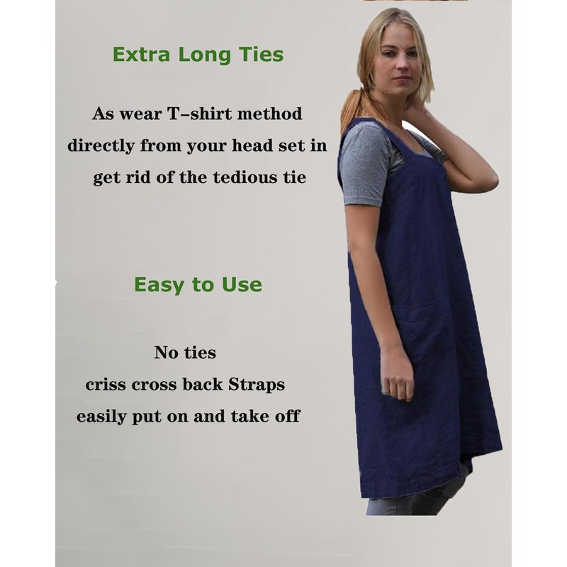 Stomeshle Japanese Aprons Plus Size Smock for Women with Pockets