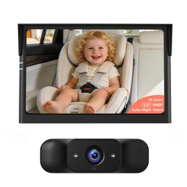 LUCKVIEW BM1 Baby Car Camera for Back Seat & Pet Monitoring, 5'' 1080P Monitor with IR Night Vision, 3X Zoom, Crystal Clear View, Easy 5-Min Wired Installation for Peace of Mind