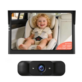 LUCKVIEW BM1 Baby Car Camera for Back Seat & Pet Monitoring, 5'' 1080P Monitor with IR Night Vision, 3X Zoom, Crystal Clear View, Easy 5-Min Wired Installation for Peace of Mind