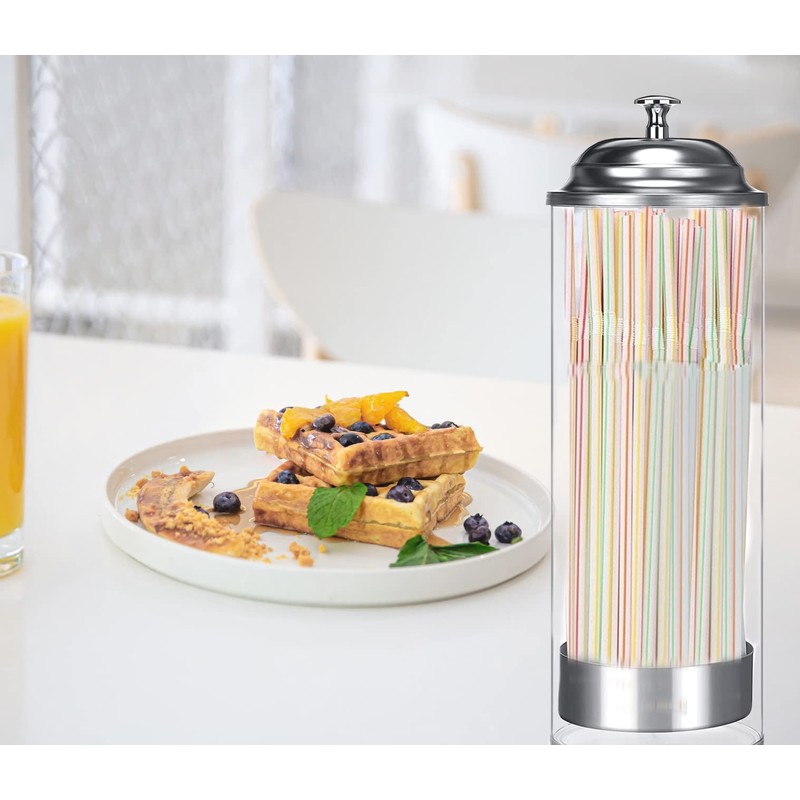 Straw Dispenser for Pencils with Stainless Steel Lid, Clear Acrylic