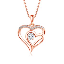 Loutade Necklace for Women Girls, S925 Rose Gold Heart-Shape Necklaces Pendant with 45+5cm Silver Chain, Fashion Dainty CZ Infinity Jewellery Gifts for Mum Daughter Girlfriend on Mothers Day Birthday