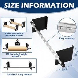 Gisafai 2 Set Wall Mount Roll Rack Holder 60 Inch Length Adjustable (28"-60") Heavy Duty Roll Butcher Dispenser Vinyl Label Pig Mat Rolls Holder for Various Tubular Materials