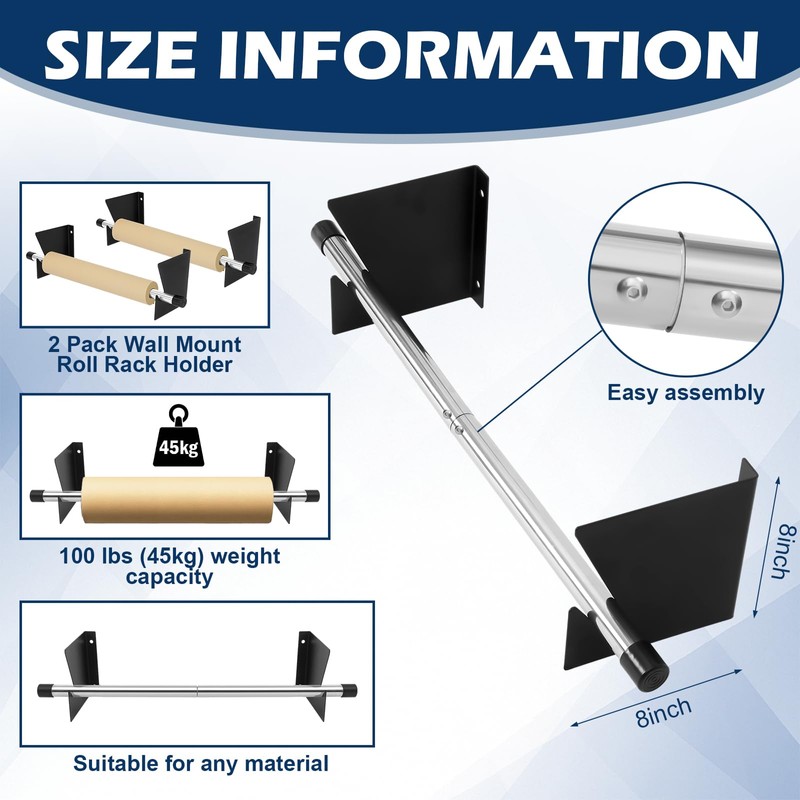 Gisafai 2 Set Wall Mount Roll Rack Holder 60 Inch