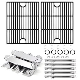 Hipoilk Grill Replacement Parts for Nexgrill 5 Burner 720-0888N, 720-0888, 4 Burner 720-0830H, 720-0783E, Cast Iron Grill Grates, Heat Plates and Burners Kit for Nexgrill Replacement Parts 5 Burner