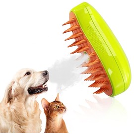 Cat Steamy Brush 3-in-1 Grooming Steamy Massage Comb with Hair Remover, Hair Detangler, and Anti-Flyaway Solution Electric Comb Pet Hair Removal with Water Tank (Green)