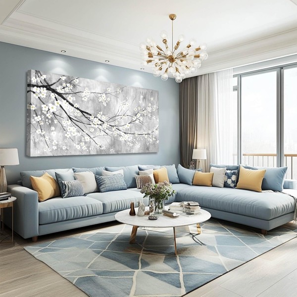 MLART99 White Canvas Wall Art Plant Pictures Decoration 29"x58" Canvas