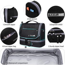 Toiletry Bag,RUMANLE Upgraded Large Hanging Travel Toiletry Organizer Kit with Heavy-Duty Zippers Waterproof Comestic Makeup Bag DOP Kit for Women Men - Black