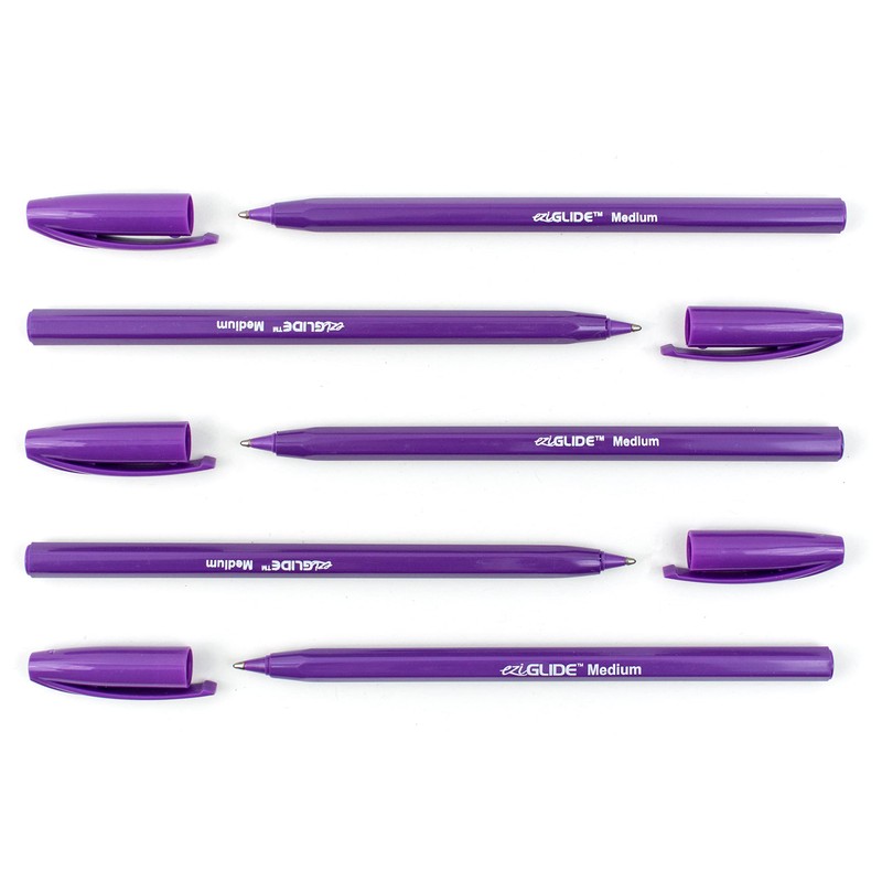 Eziglide Ballpoint Purple Pen, Pack of 100 Ballpoint Pens, Smooth